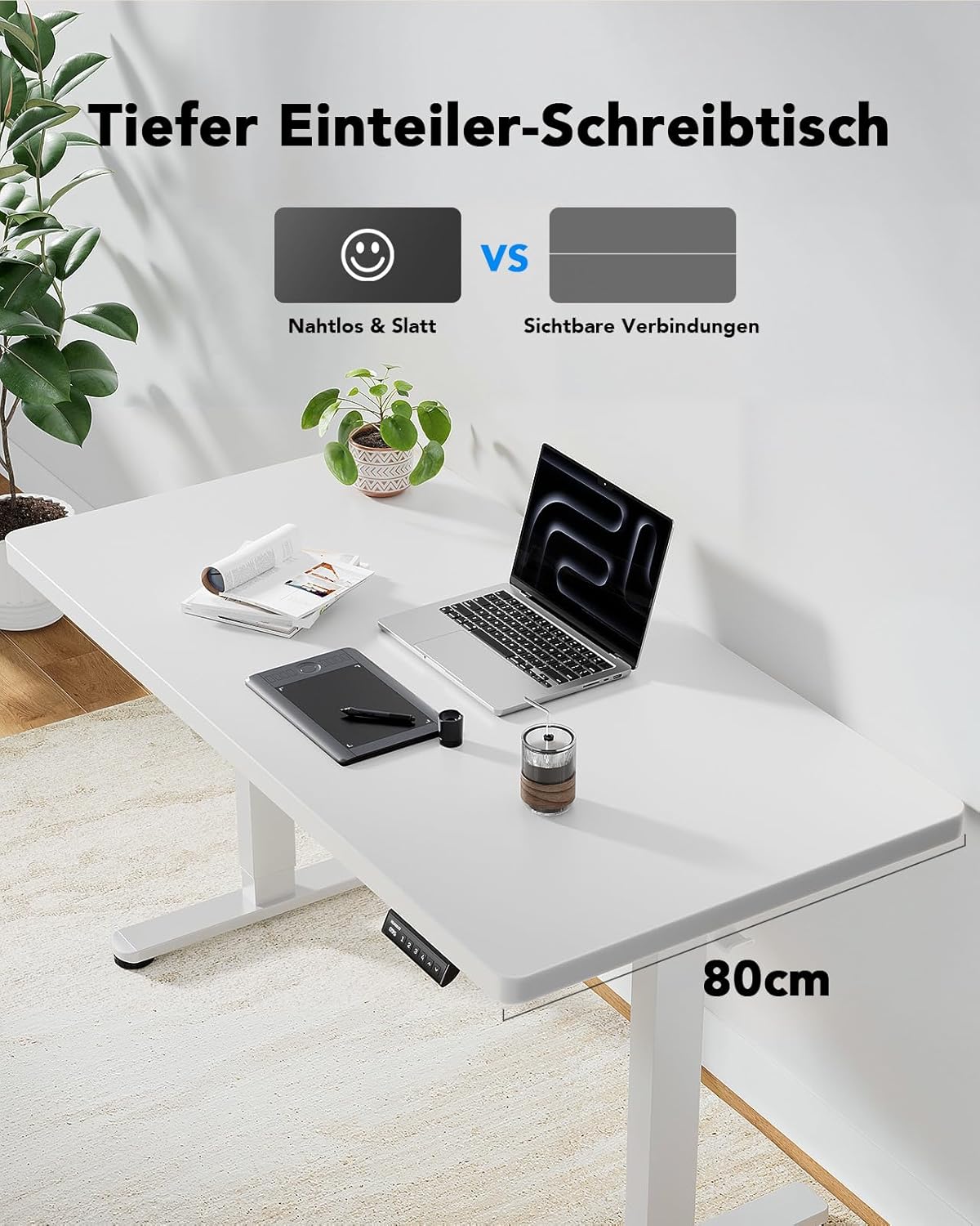 HUANUO Höhenverstellbarer Schreibtisch 160x80cm,25MM Ganze Tischplatte mit Bürstenloser Motor,Ergonomischer Steh-Sitz Tisch Stehpult,Einfache Montage Elektrischer Stehschreibtisch für Homeoffice