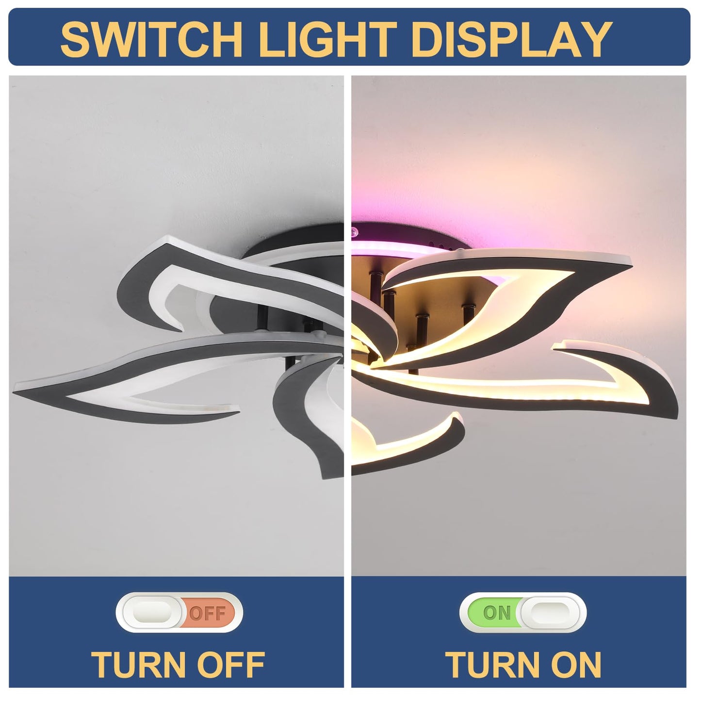 ZAITINZ Deckenlampe Led,5 blütenblätter Wohnzimmerlampe,Deckenleuchte Dimmbar mit fernbedienung,lampe wohnzimmer 50W,Moderne Deckenleuchten mit Memory Funktion,Led Deckenleuchte Schwarz 3000-6000K