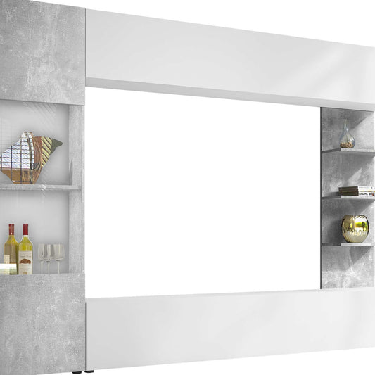 Lazando Wall Unit, Media Wall, Cabinet Wall Consisting of Wall Cabinet, Display Cabinet, TV Lowboard and Wall Shelf (Cashmere/Cremona Oak, with White LED Lighting)