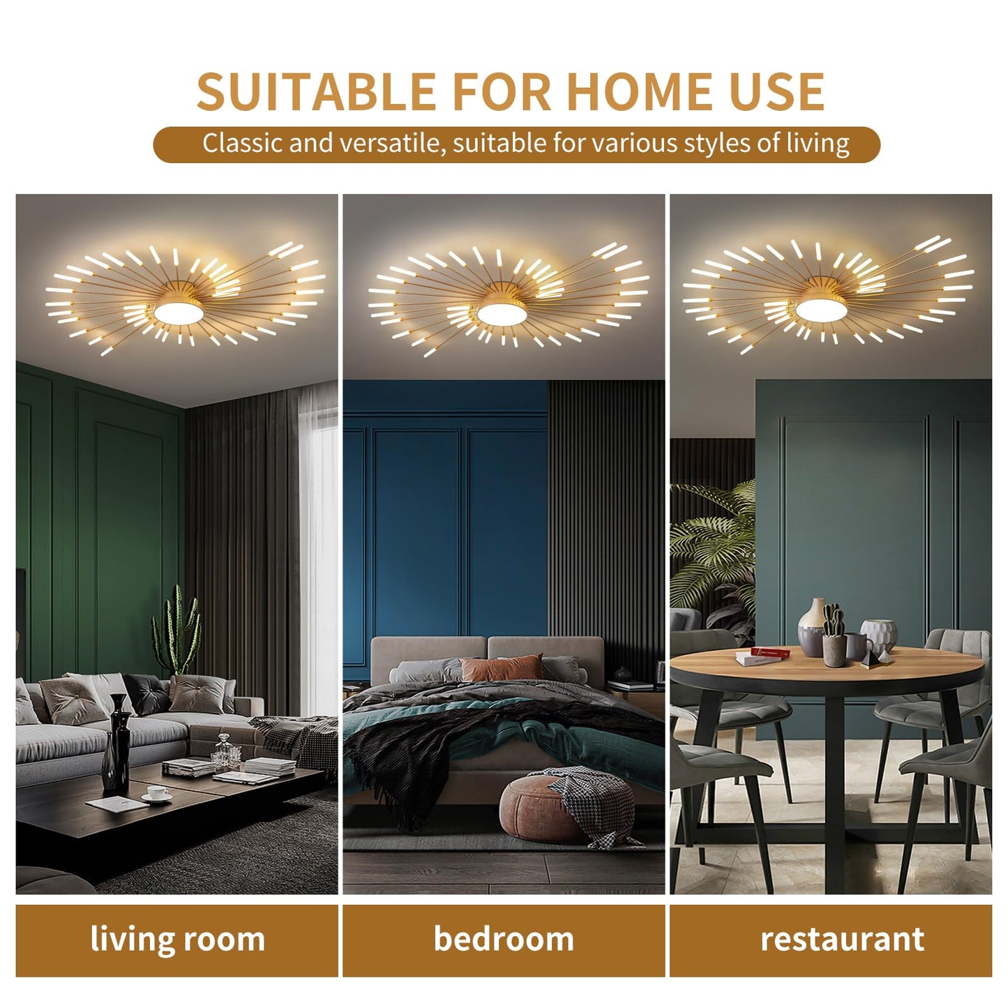 minifair Moderne LED-Deckenleuchte, 12 + 1 Köpfe, halbbündige Deckenleuchte, goldene Kronleuchter, Deckenbeleuchtung für Schlafzimmer, Wohnzimmer, Küche, Esszimmer, Restaurant
