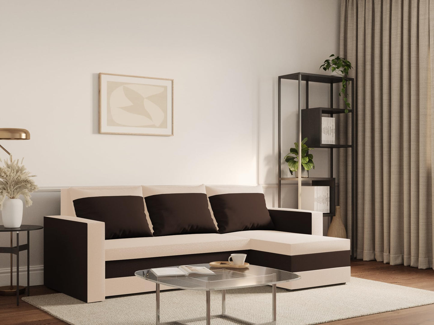 FORNIRO 24 Loft Ecksofa mit Schlaffunktion und Bettkasten - Sofa mit 3 Sitzen und Robustem Überzug - Universal Schlafcouch L-Form - Modern Couch - 225x130x75 cm - Schwarz-Türkis