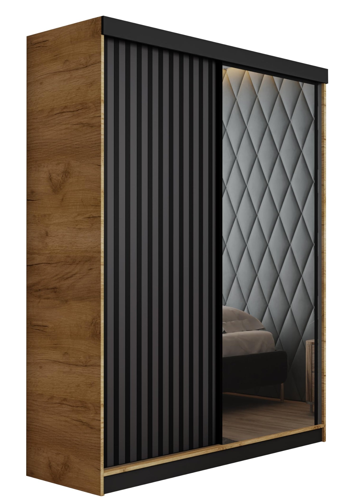 KIER FURNITURE Mehrzweckschrank Malani 200 Schiebetürenschrank - Eleganter Kleiderschrank Schrank Garderobe Spiegel - Wohnzimmerschrank Schiebetüren - Graphit Anthrazit 200x205x59 cm