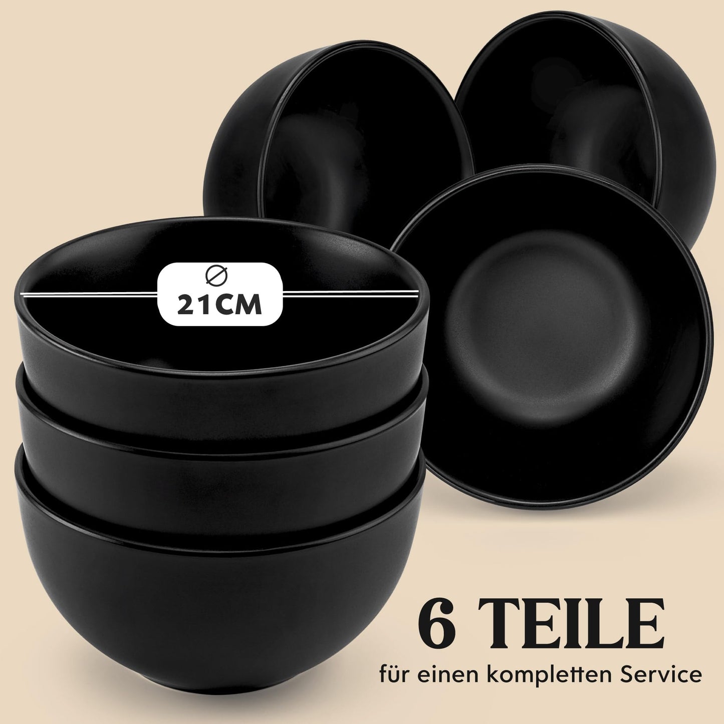 Twinzee Stoneware Crockery Set Black - Set of 24 Tableware and Table Art - Plate Set - Microwave and Dishwasher Safe - Durable and Elegant