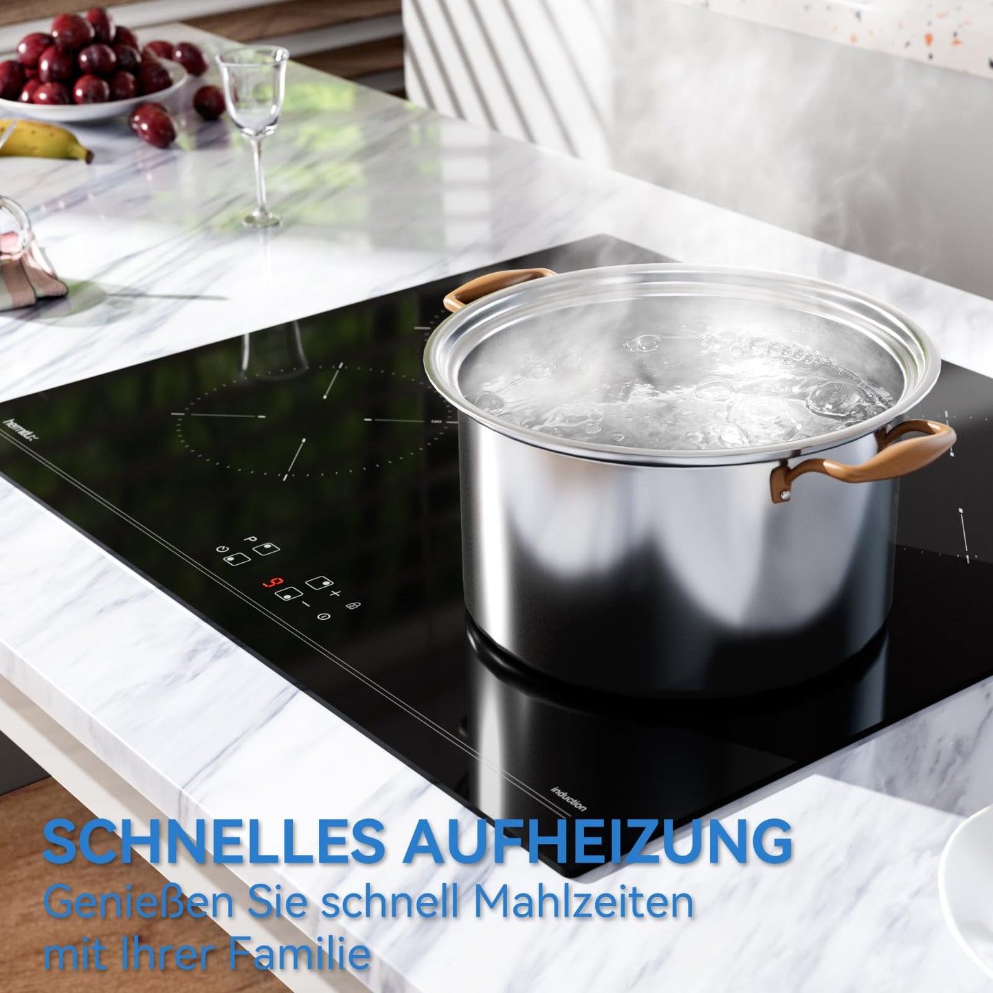 Hermitlux kochfeld 28,8cm, Glaskeramik Kochfeld 2 Platten, 9 Leistungsstufen, Touch-Steuerung, Timer, Kindersicherung, Geeignet für Alle Töpfe, 3300W