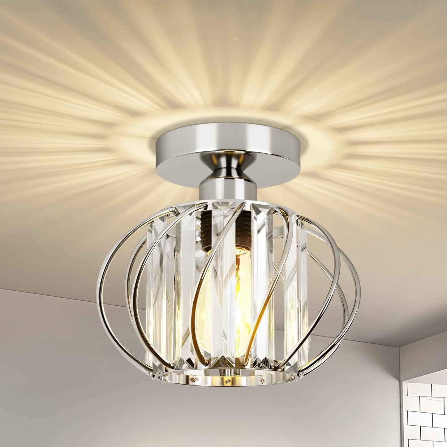 FRIDEKO HOME Modern Kronleuchter Kristall Deckenleuchte Gold,Kleine Kristall Deckenlampe E27 Fassung für Wohnzimmer Schlafzimmer Küche Flur,Ø23cm