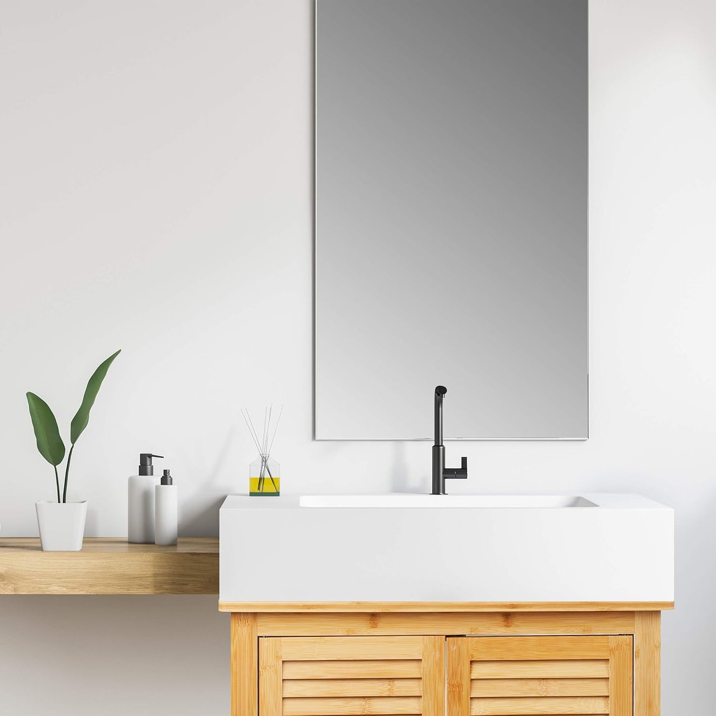 Relaxdays Bamboo Vanity Unit H x W x D: 60 x 67 x 30 cm, 1 Large Compartment, 2 Doors, Magnetic, Bathroom Cabinet, Natural