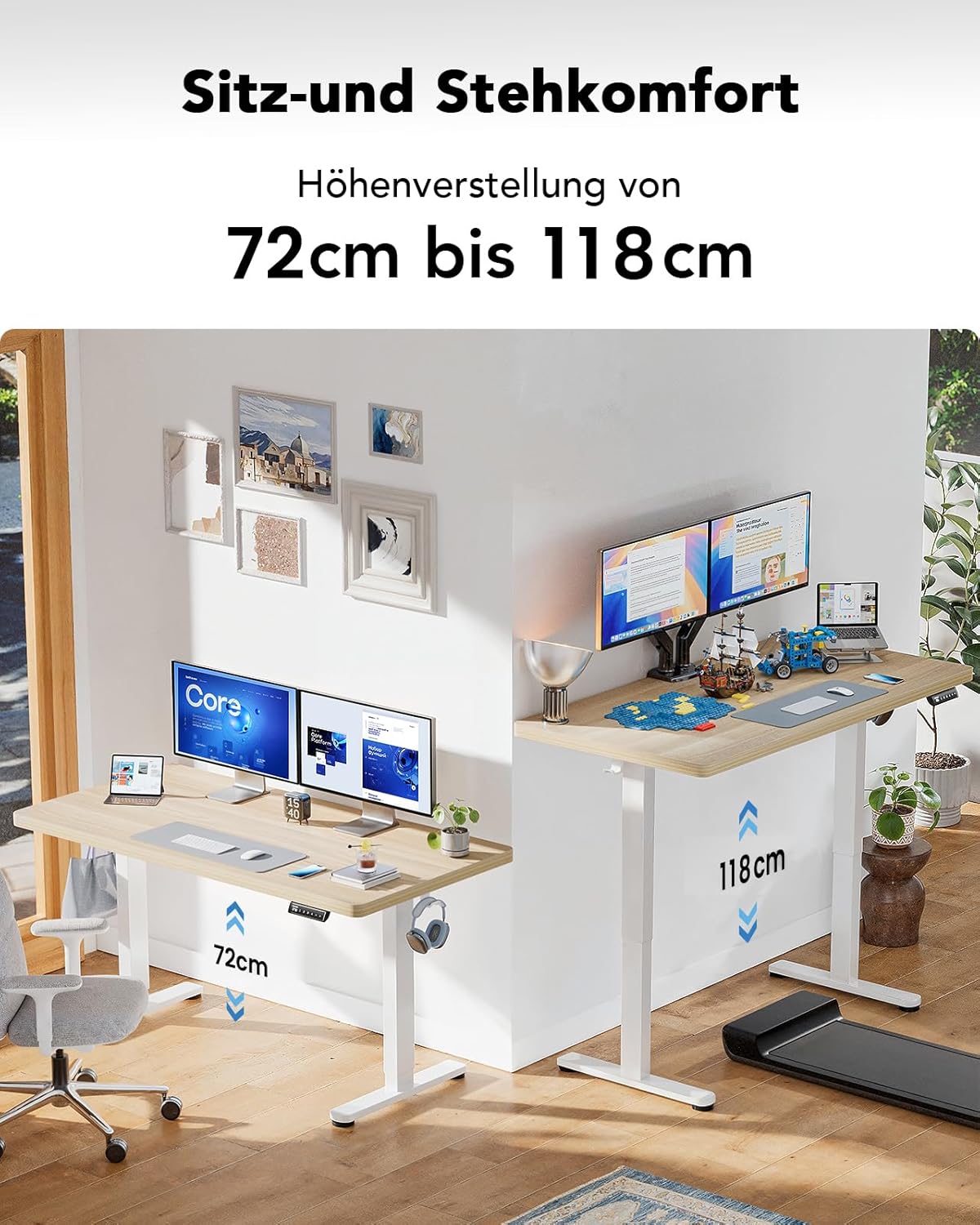HUANUO Höhenverstellbarer Schreibtisch 160x80cm,25MM Ganze Tischplatte mit Bürstenloser Motor,Ergonomischer Steh-Sitz Tisch Stehpult,Einfache Montage Elektrischer Stehschreibtisch für Homeoffice
