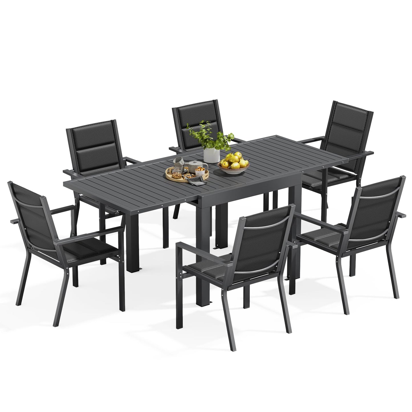 Devoko Garden Furniture Set for 8 People, 8 + 1 Aluminium Table and Chairs Set, Balcony Furniture, 8 Stackable Garden Chairs and 1 130/260 cm Stretchy Garden Table, Patio Furniture Sets Outdoor