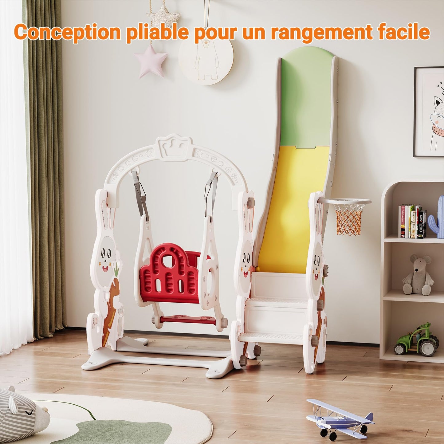DADEA 6 in 1 Kinderrutsche mit Korb, Rutsche und Schaukel für Kinder im Freien Grün, 150 × 150 × 115 cm, Babyschaukel und Rutsche für Kinder zu Hause Schaukel Kinderrutsche, Grün