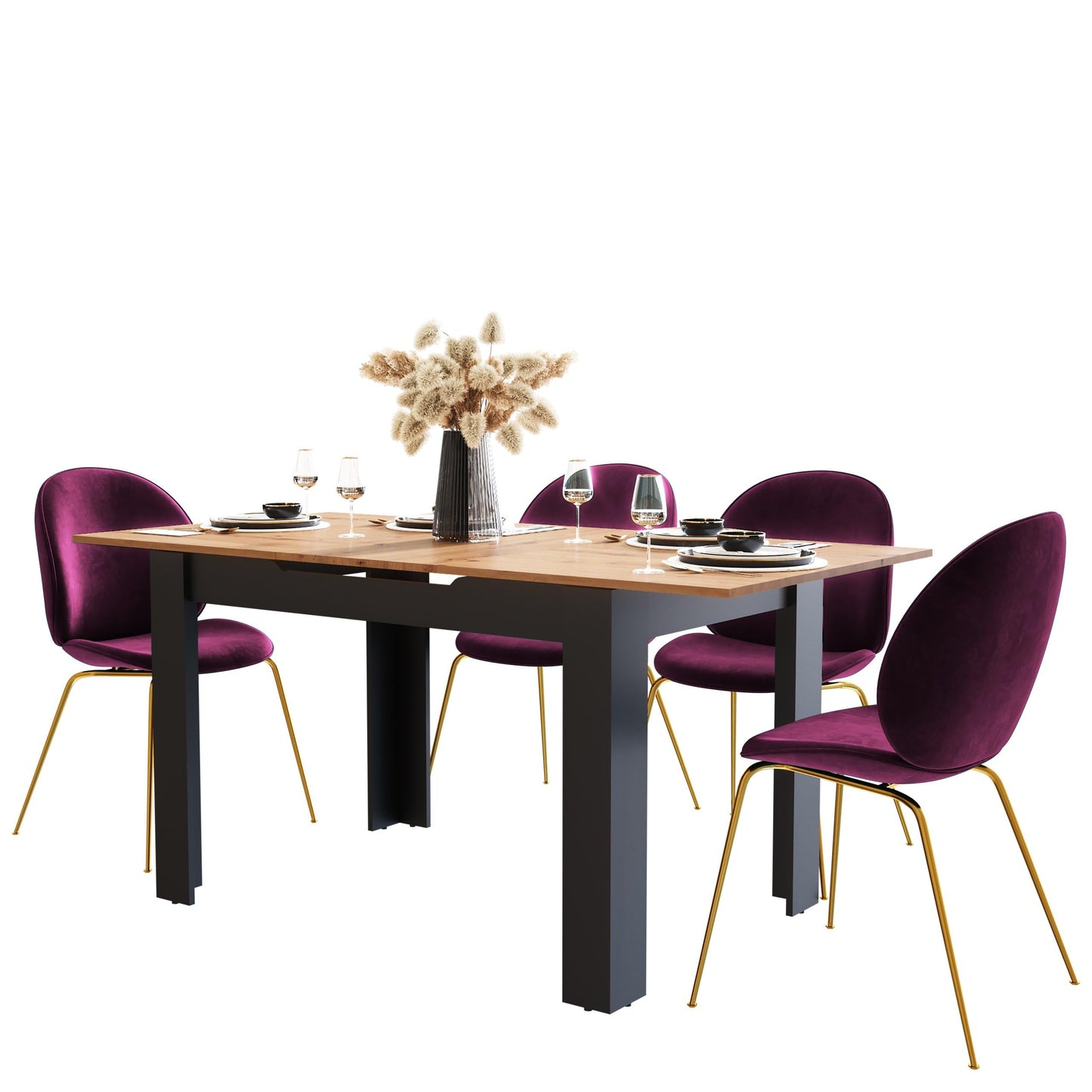 Newfurn Dining Table Wild Oak Dining Room Table Kitchen Table Dining Table II 120 x 76.5 x 70 cm (W x H x D) Extendible up to 160 cm including 40 cm Table Top Anthracite Kitchen Table Dining Table