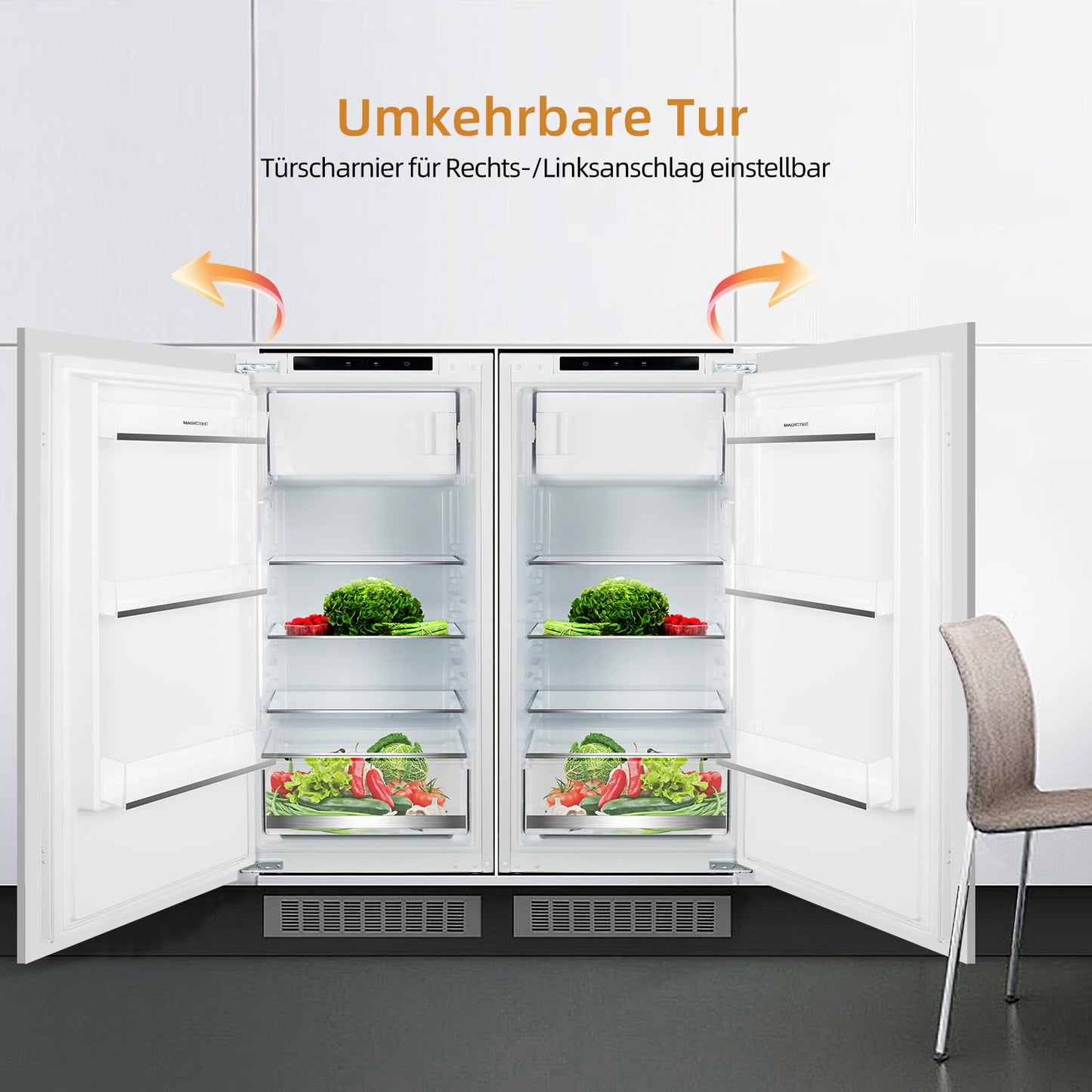 magictec Einbaukühlschrank mit Gefrierfach | 177 cm | 248L (186L/62L) | No Frost | Kühl-Gefrierkombination mit austauschbaren Türscharnieren | Inverterkompressor | Schnellkühlung | Geräuscharm
