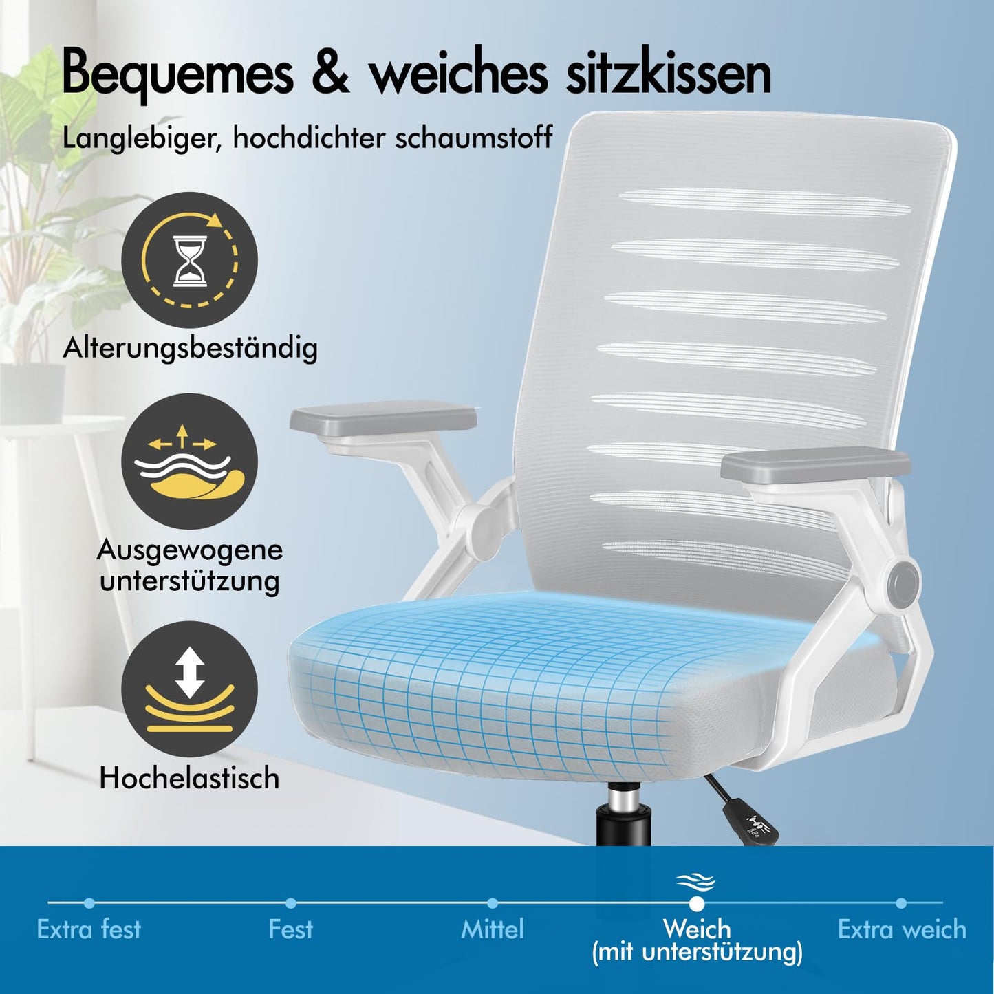 ALFORDSON Bürostuhl, Lendenstütze, Atmungsaktives Netz und Stoff, Hochklappbare/Verstellbare Armlehnen, Hochwertiger Schaumstoff, 180kg für Zuhause & Gaming, Wale, Schwarz