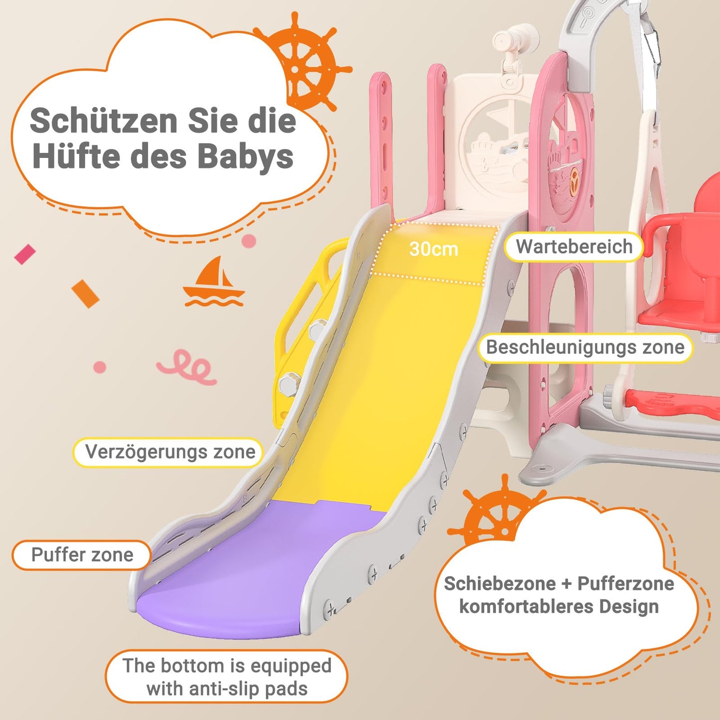 BestAlice 4 in 1 Kinderrutsche Set für Outdoor und Innen, Spielplatz mit Schaukel, Basketballkorb, Kletterleiter, Indoor- und Outdoor-Spielset, 18 Monate + (Blau)