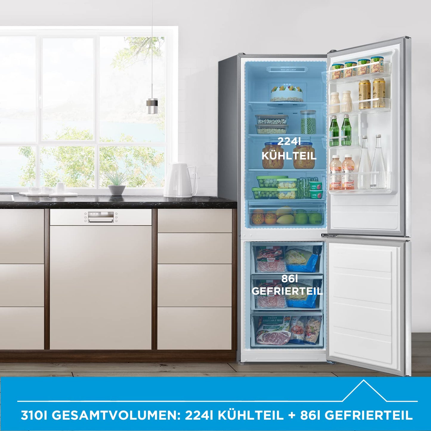 Midea MERB276FGE02A Kühl-/Gefrierkombination/180 cm Höhe/NoFrost/Doppelte Steuerung/Super-Kühlfunktion/219 kWh/Jahr/199L Kühlteil/71L Gefrierteil
