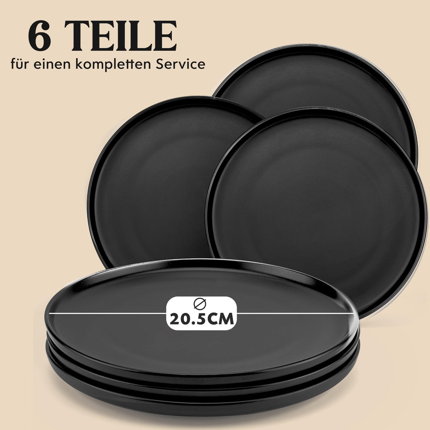 Twinzee Stoneware Crockery Set Black - Set of 24 Tableware and Table Art - Plate Set - Microwave and Dishwasher Safe - Durable and Elegant