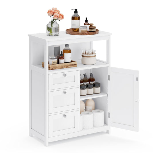 VASAGLE BBC40WT Wooden Bathroom Cupboard Organiser Shelf, Freestanding with 2 Slat Doors, White