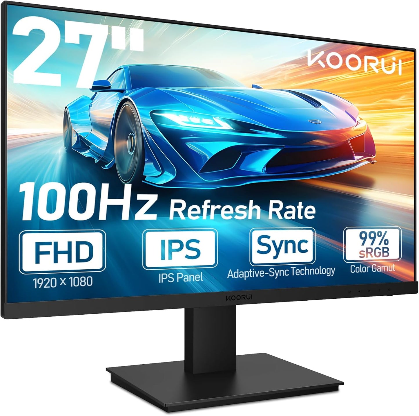 KOORUI Gaming Monitor 27 Zoll, Full HD Rahmenlos Bildschirm 165Hz Adaptive Sync (1ms, VA-Panel, Eye-Care, 1920 x 1080, 2xHDMI 2.0, & DisplayPort 1.4, VESA 75x75mm, DCI-P3 90%)