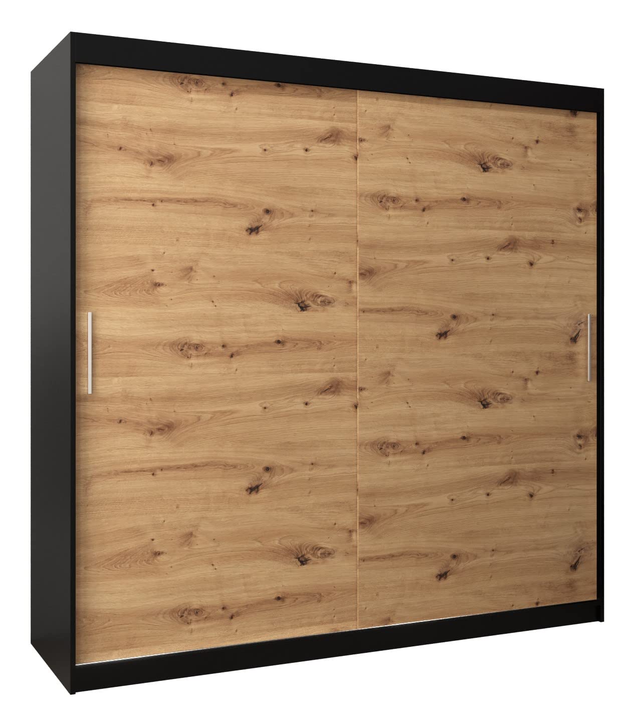 MEBLE KRYSPOL Tokyo 250 Wardrobe with Three Sliding Doors for Bedroom – Modern Storage Cabinet with Clothes Rail and Shelves – 250 x 200 x 62 cm – Matte Black and Artisan
