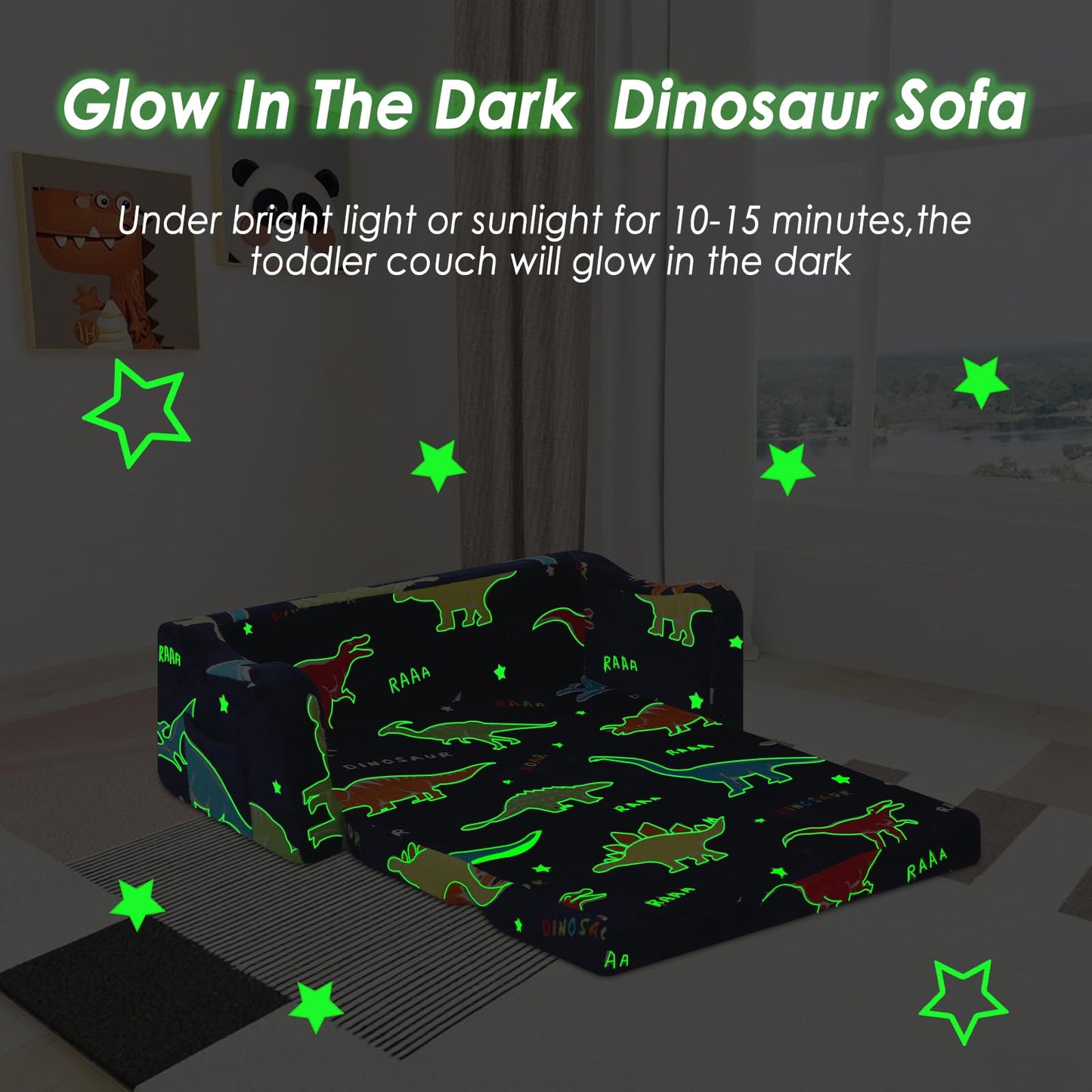 Children's Sofa Fold-Out 2-in-1, Extra Large Children's Sofa Glows in the Dark with Sleep Function, Children's Chair for Children's Room, Playroom, Astronauts