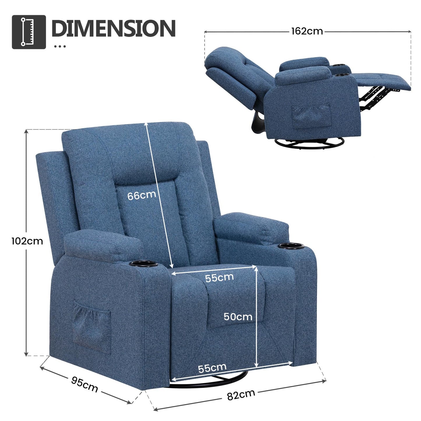 COMHOMA Relaxsessel-Set, Sofa, Sofa-Set aus Kunstleder, Fernsehsessel Ruhesessel Liegesessel mit Liege-Funktion Polstersessel Schlafsessel für Wohnzimmer Schlafzimmer Heimkino,Schwarz, 3+2+1