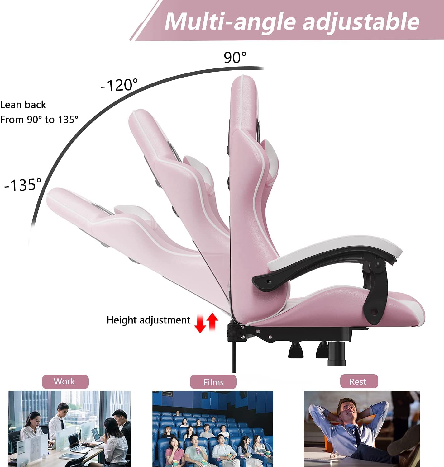 Racingreat Gaming Stuhl, Gamer Stühle, Ergonomisch Gaming Chair, Rückenlehne Einstellbar Pc-Stuhl, 360° Drehbar Gaming Sessel, Atmungsaktiver Bürostuhl für Jugendliche Jungen Mädchen Erwachsene Rosa