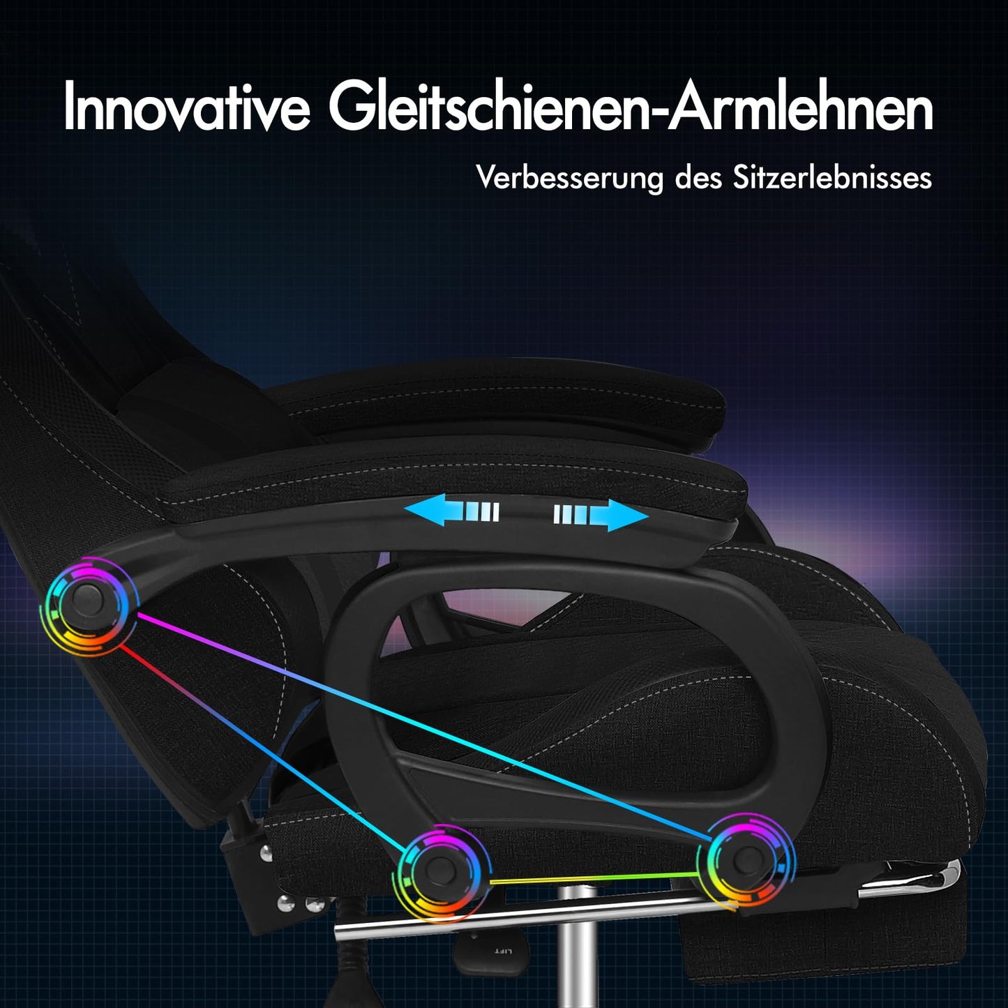 ALFORDSON Gaming Stuhl mit 8-Punkt Massage 12 Farben RGB LED-Licht, Bürostuhl Ergonomisch mit fußstützen, Kopfstütze Lendenkissen für Kinder Erwachsene, Schwarz