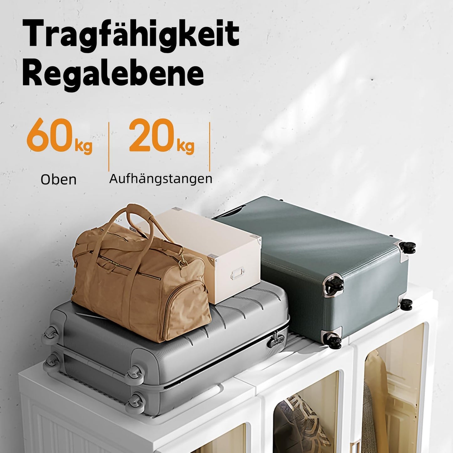 MAYIBOX Foldable Wardrobe, 104 x 170 x 50 cm, Quick Assembly, Versatile Wardrobe with Clothes Rail and Magnetic Doors, Perfect for Bedroom and Living Room, Brown Transparent Door Plate