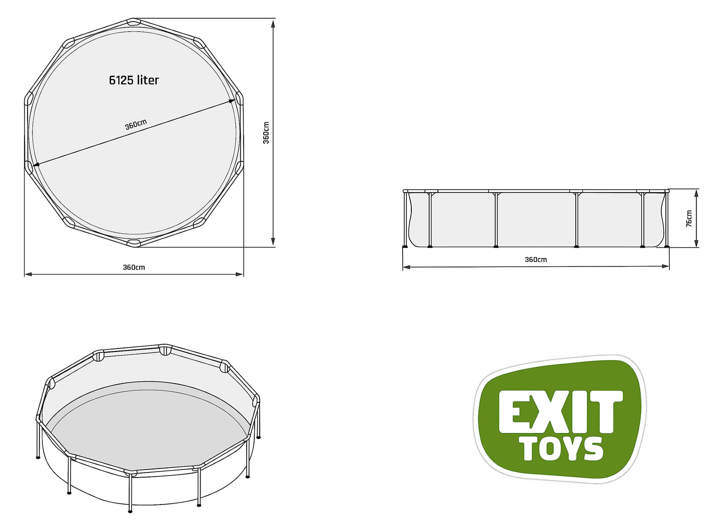 EXIT Toys Soft Grey Pool - 300x200x65cm - Rechteckiger, Kompakter Rahmenpool mit Kartuschenfilterpumpe - Leicht Zugänglich - Für Kleinkinder Geeignet - Starker Rahmen - Einzigartiges Design - Grau