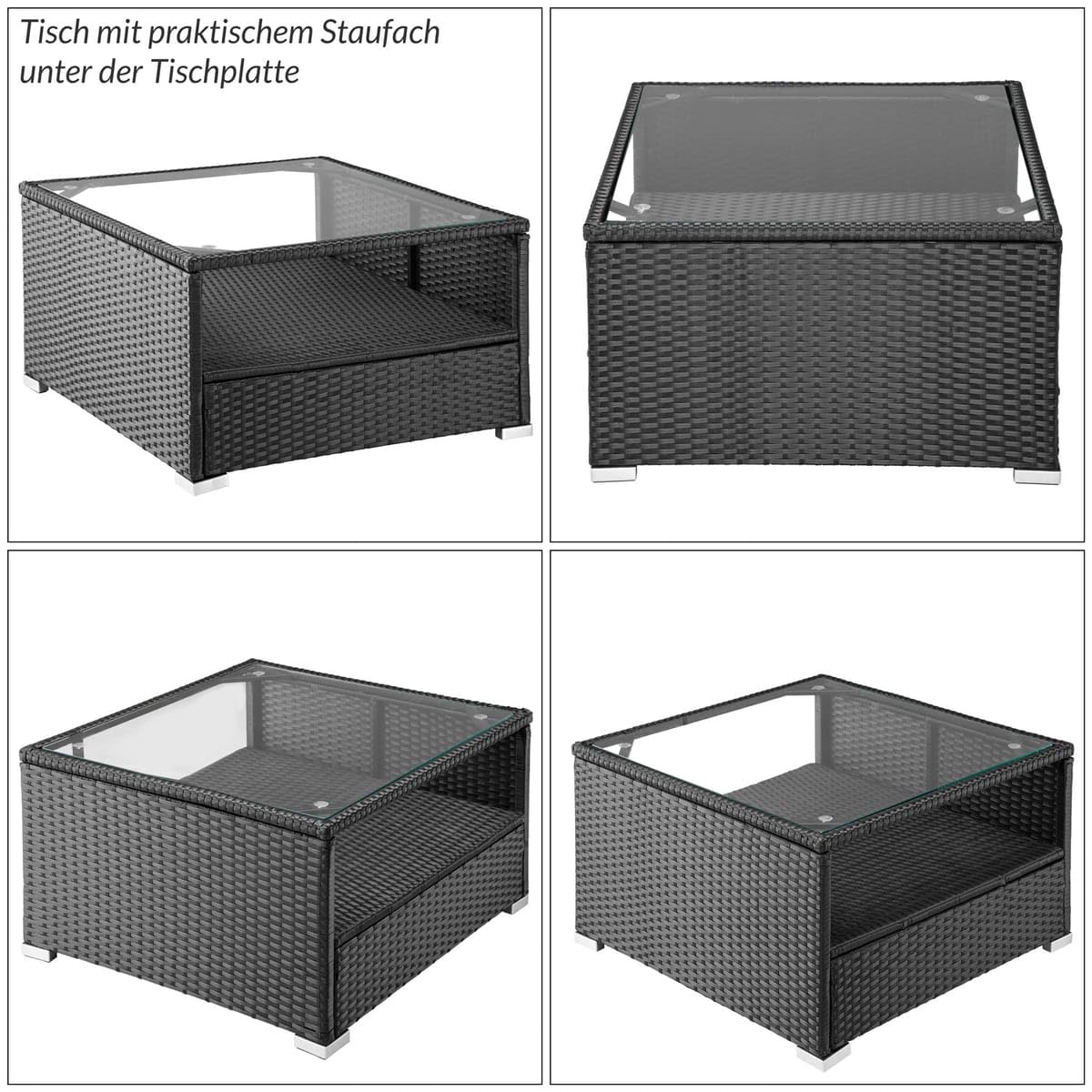 Casaria® Gartenmöbel Set Lounge inkl. Auflagenbox 318L Outdoor mit Tisch Auflagen Sitzgruppe Wetterfest Polyrattan Terrasse Garten Balkonmöbel Schwarz Creme