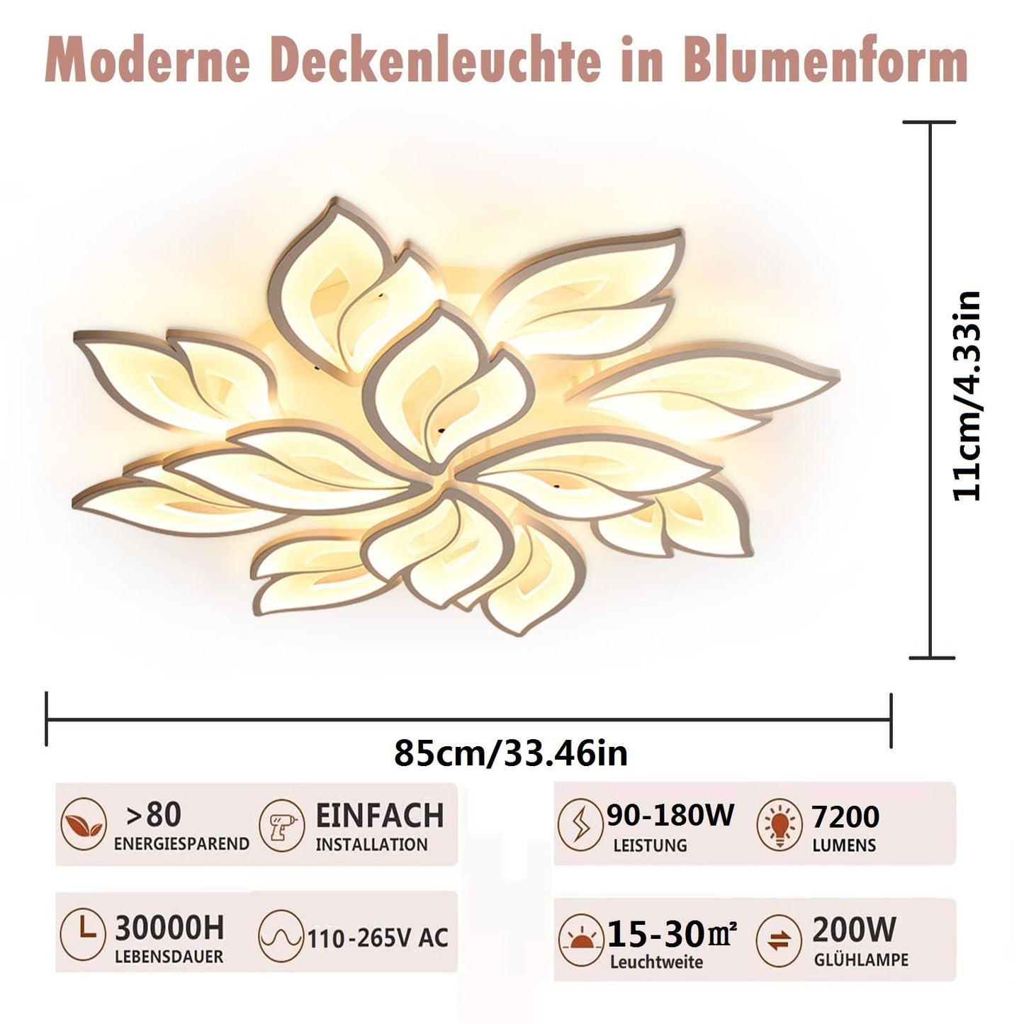 LED Deckenleuchte Dimmbar, 40W-80W Deckenlampe LED Wohnzimmerlampe mit Fernbedienung APP Farbwechsel - Moderne Wohnzimmerlampe Deckenleuchte Energie Sparen Dimming Deckenbeleuchtung Schlafzimmerlampe