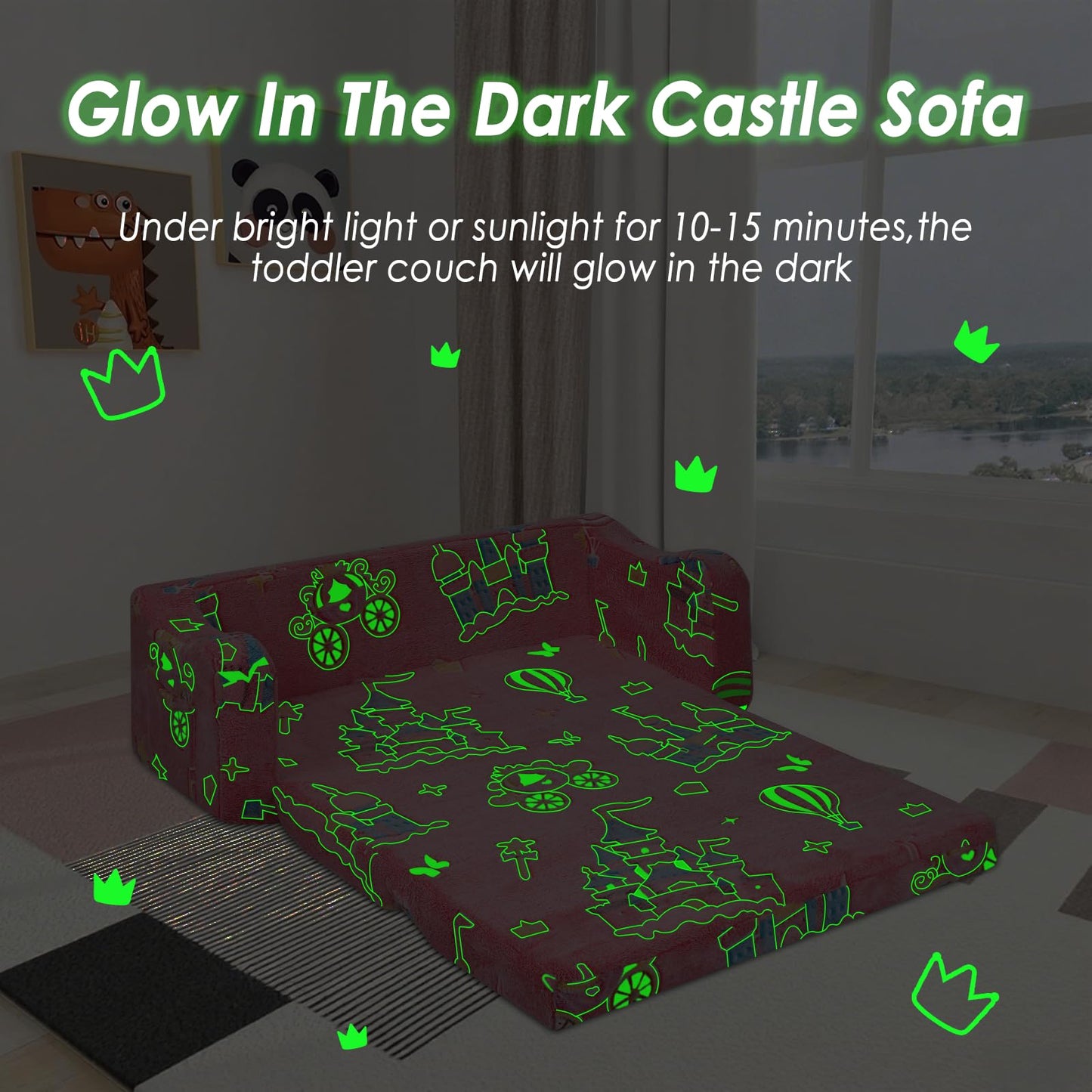 Children's Sofa Fold-Out 2-in-1, Extra Large Children's Sofa Glows in the Dark with Sleep Function, Children's Chair for Children's Room, Playroom, Astronauts