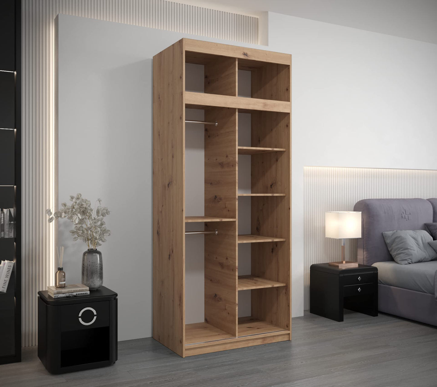 MEBLE KRYSPOL Verona 4 250 Bedroom Wardrobe Sliding Doors Cabinet with Mirror Wardrobe with Mirror Sliding Door Wardrobe Sliding Doors - 250 x 240 x 62 cm - Sonoma with Extension