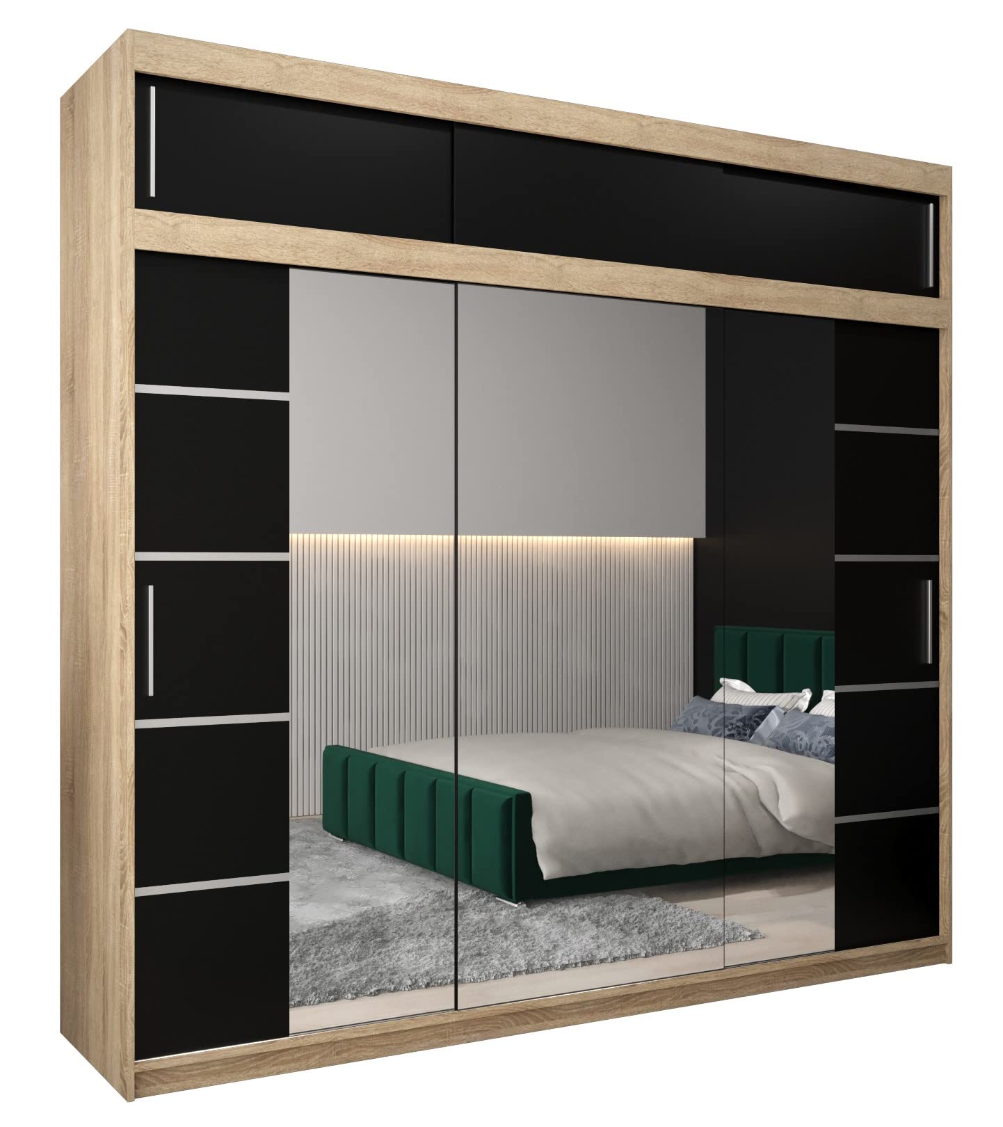 MEBLE KRYSPOL Verona 4 250 Bedroom Wardrobe Sliding Doors Cabinet with Mirror Wardrobe with Mirror Sliding Door Wardrobe Sliding Doors - 250 x 240 x 62 cm - Sonoma with Extension