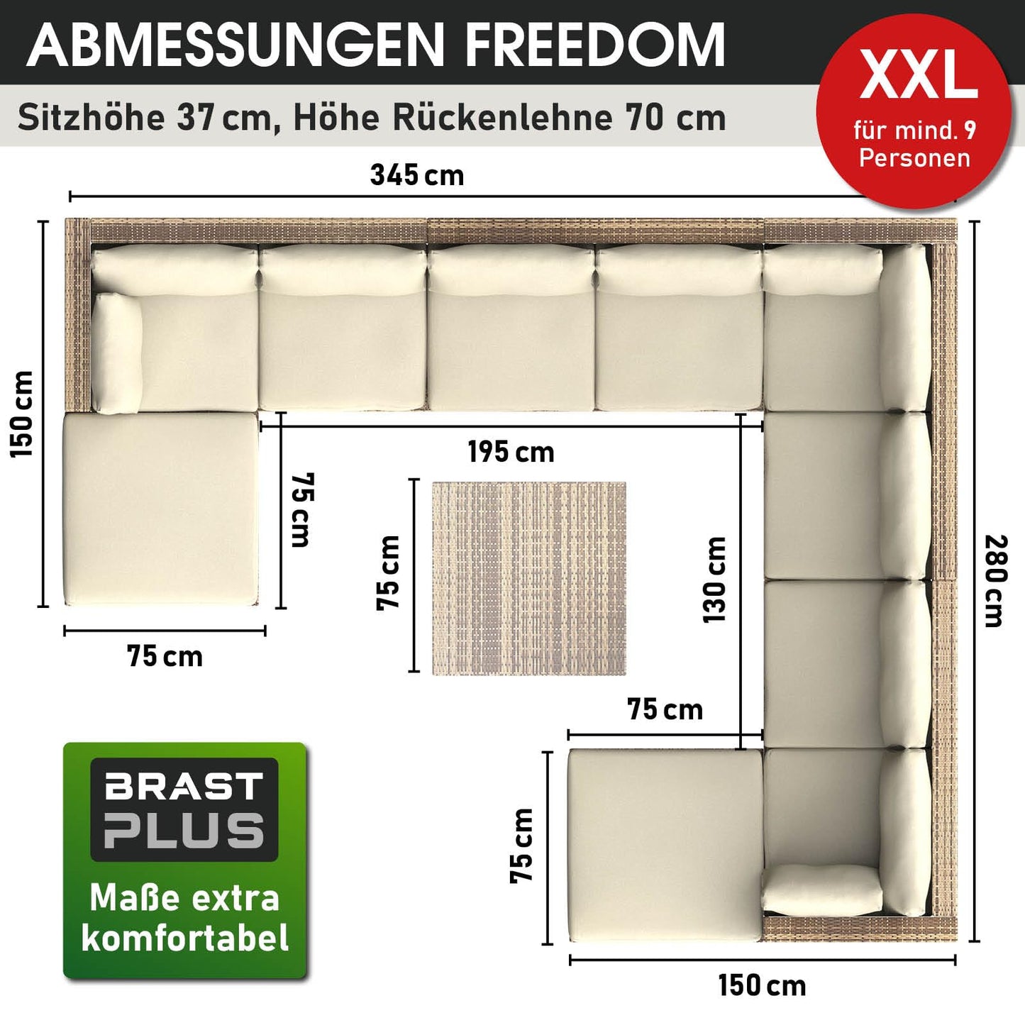 BRAST® Gartenmöbel Lounge Set XXL | 8-12 Personen viele Modelle & Farben | inkl. extra Dicke Kissen | TÜV geprüft | Outdoor Loungemöbel Sitzgruppe Essgruppe Garnitur | Dreams Grau