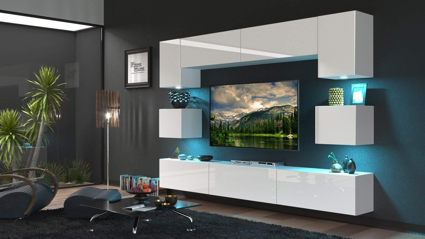 Furnitech Living Room Wall Unit | Hanging Living Room Wall Unit Modern | Living Room Cabinet Wall with Shelves and TV Cabinet | Living Room Furniture without LED (Nowara AN1-17S-M50 1A)