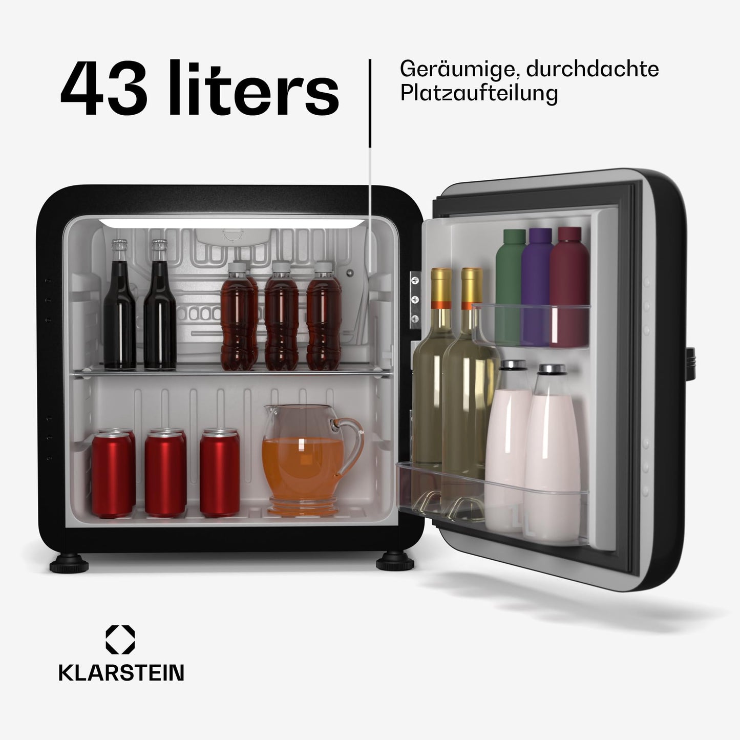 Klarstein Kühlschrank, Mini-Kühlschrank für Getränke, Kühlschrank Klein, Kleiner Kühlschrank Lautlos, Skincare Fridge, Vintage Design, Camping Kühlschrank, Minikühlschrank für Zimmer, 0-10°C, 70 L