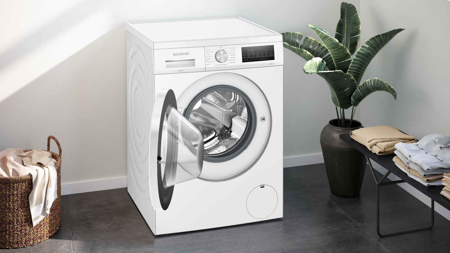 Siemens WM14N12A Waschmaschine iQ300, Frontlader mit 9kg Fassungsvermögen, 1400 UpM, speedPack L, smartFinish, Outdoor-Programm, LED-Display, Weiß, 60cm