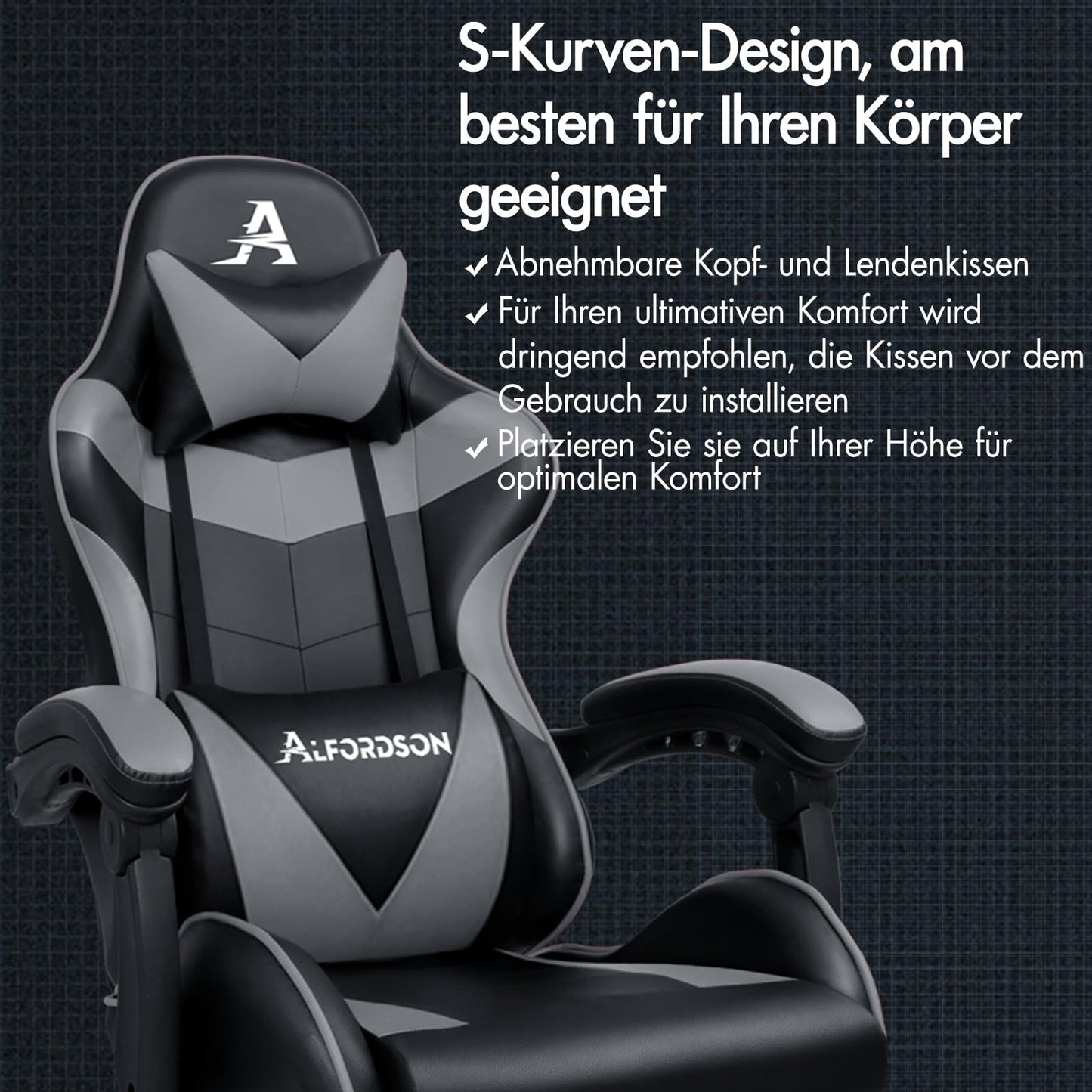 ALFORDSON Videospielstuhl, ergonomischer Bürostuhl, Massage-Rennstuhl, einziehbare Fußstütze, PU-Leder, höhenverstellbar und neigbar, 180 kg Tragkraft, Schwarz