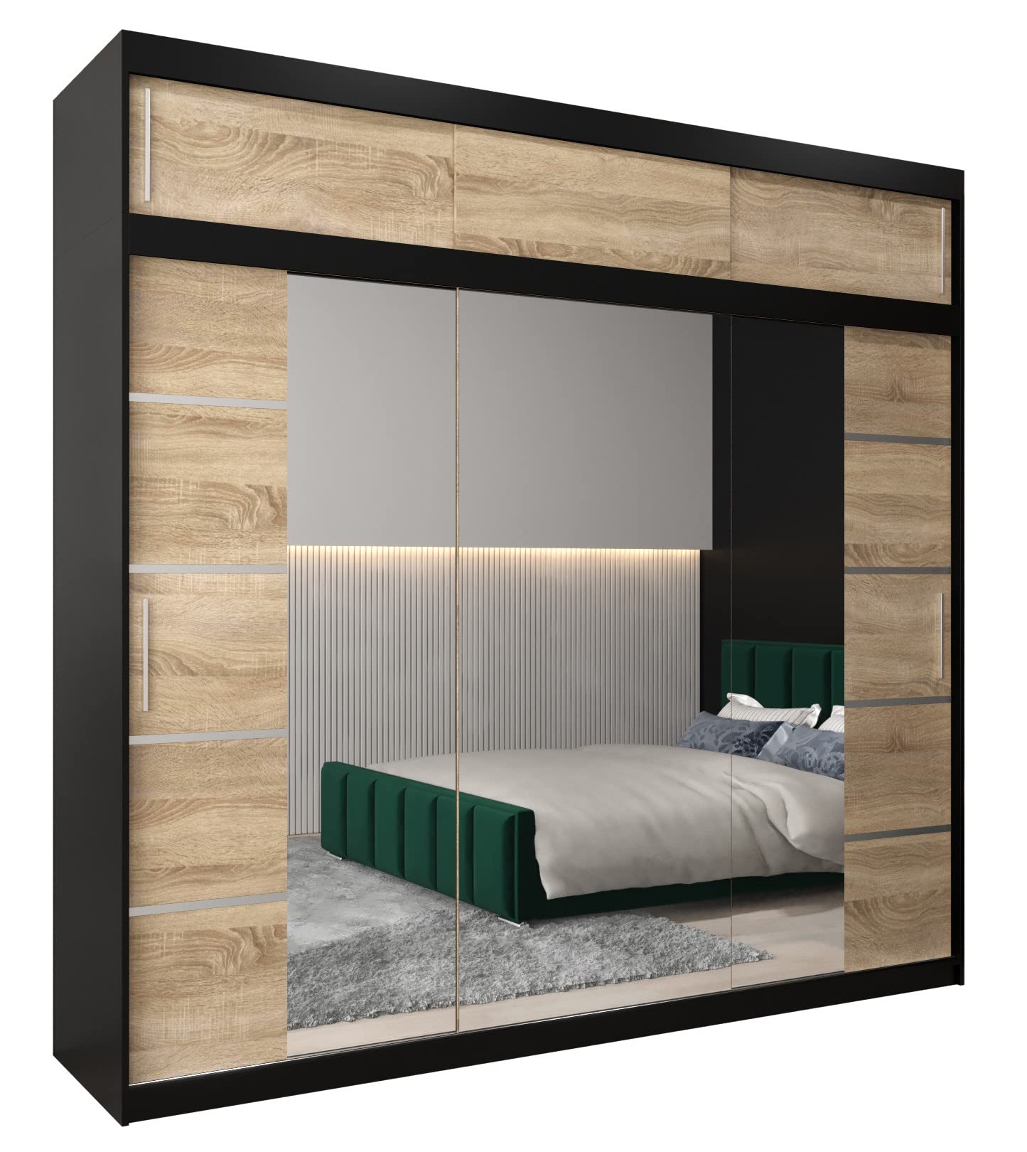 MEBLE KRYSPOL Verona 4 250 Bedroom Wardrobe Sliding Doors Cabinet with Mirror Wardrobe with Mirror Sliding Door Wardrobe Sliding Doors - 250 x 240 x 62 cm - Sonoma with Extension