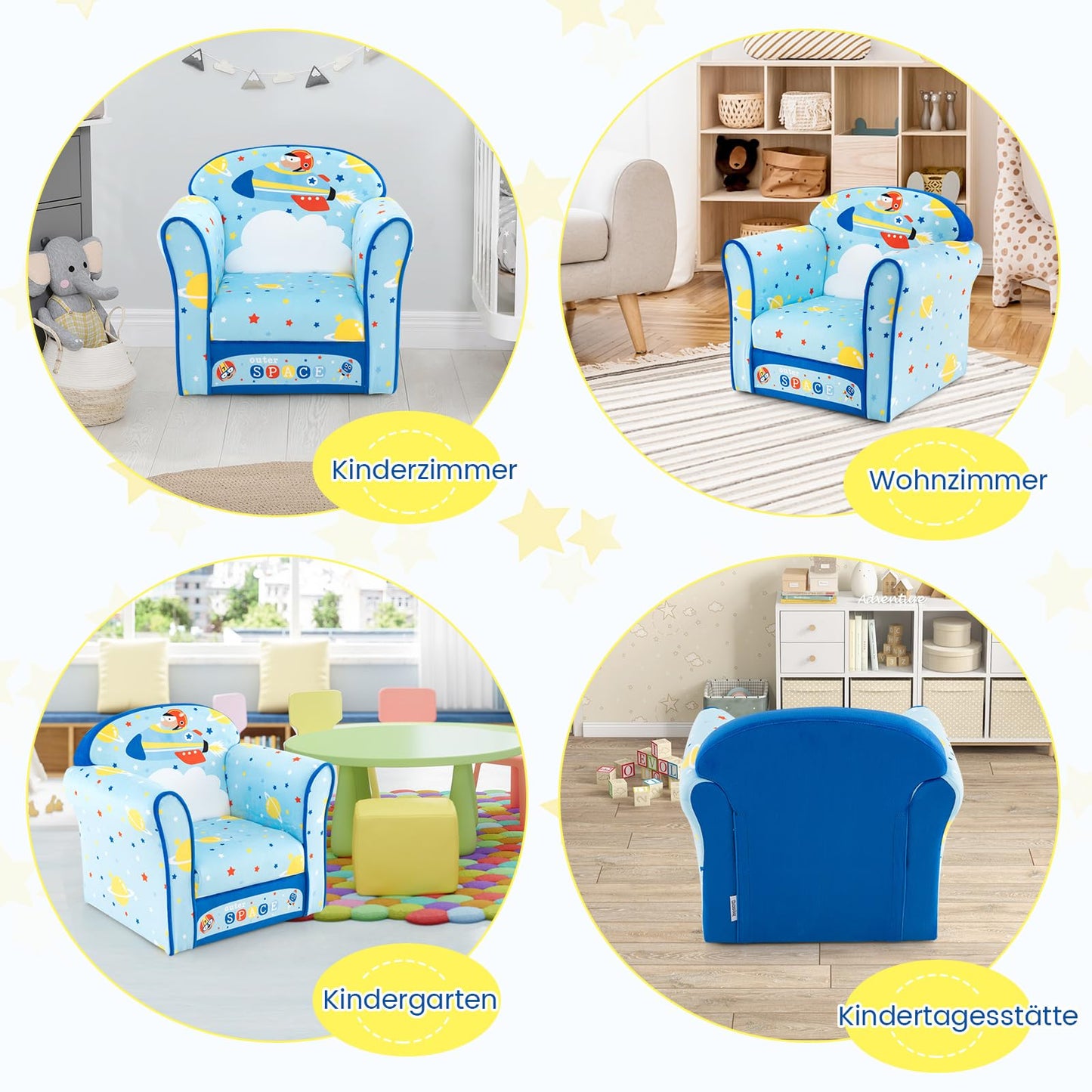 COSTWAY Children's Armchair Children's Sofa Children's Couch Baby Chair for Girls and Boys Children's Furniture Children's Chair Foam (Spaceship)