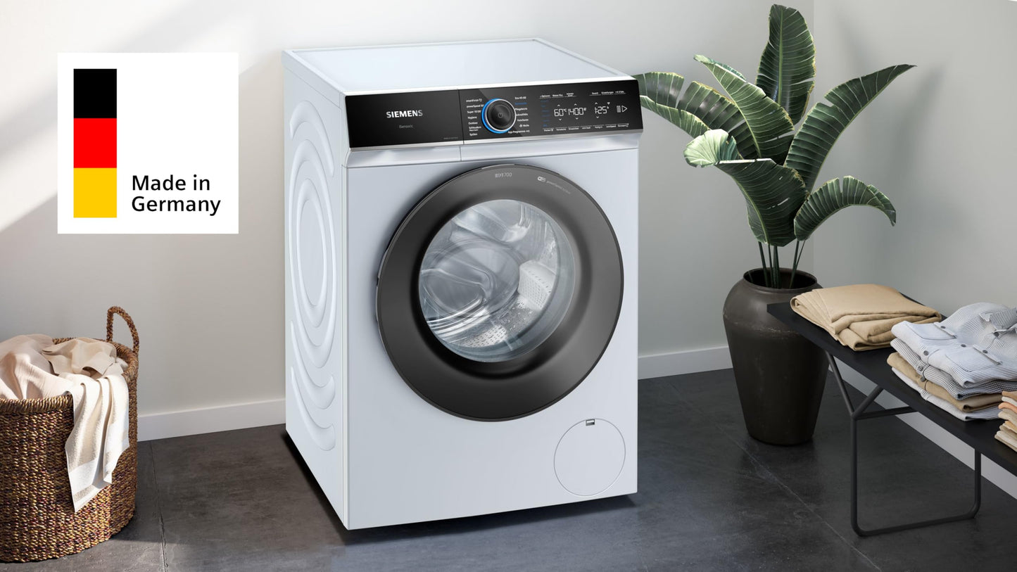 Siemens WM14N12A Waschmaschine iQ300, Frontlader mit 9kg Fassungsvermögen, 1400 UpM, speedPack L, smartFinish, Outdoor-Programm, LED-Display, Weiß, 60cm