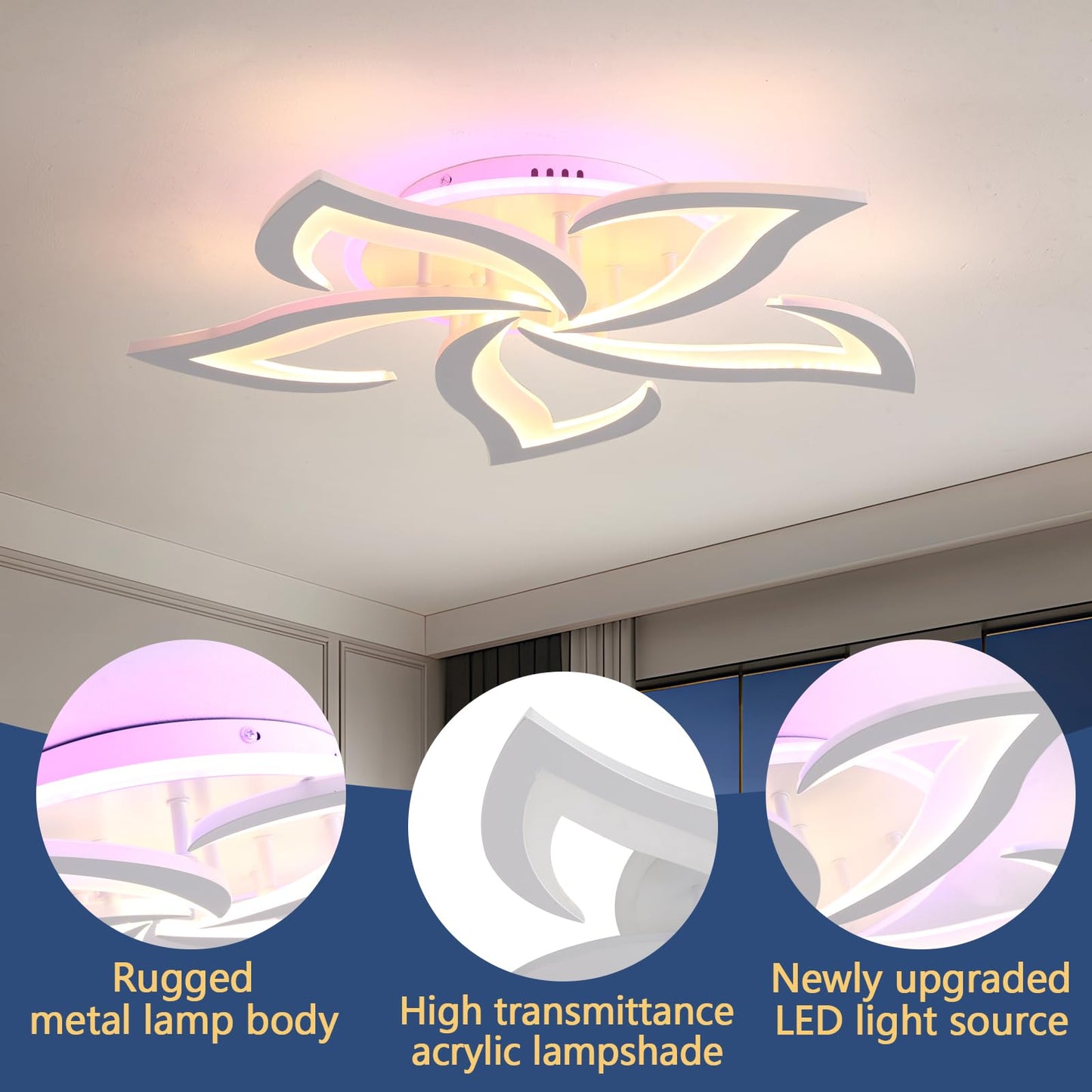 ZAITINZ Deckenlampe Led,5 blütenblätter Wohnzimmerlampe,Deckenleuchte Dimmbar mit fernbedienung,lampe wohnzimmer 50W,Moderne Deckenleuchten mit Memory Funktion,Led Deckenleuchte Schwarz 3000-6000K