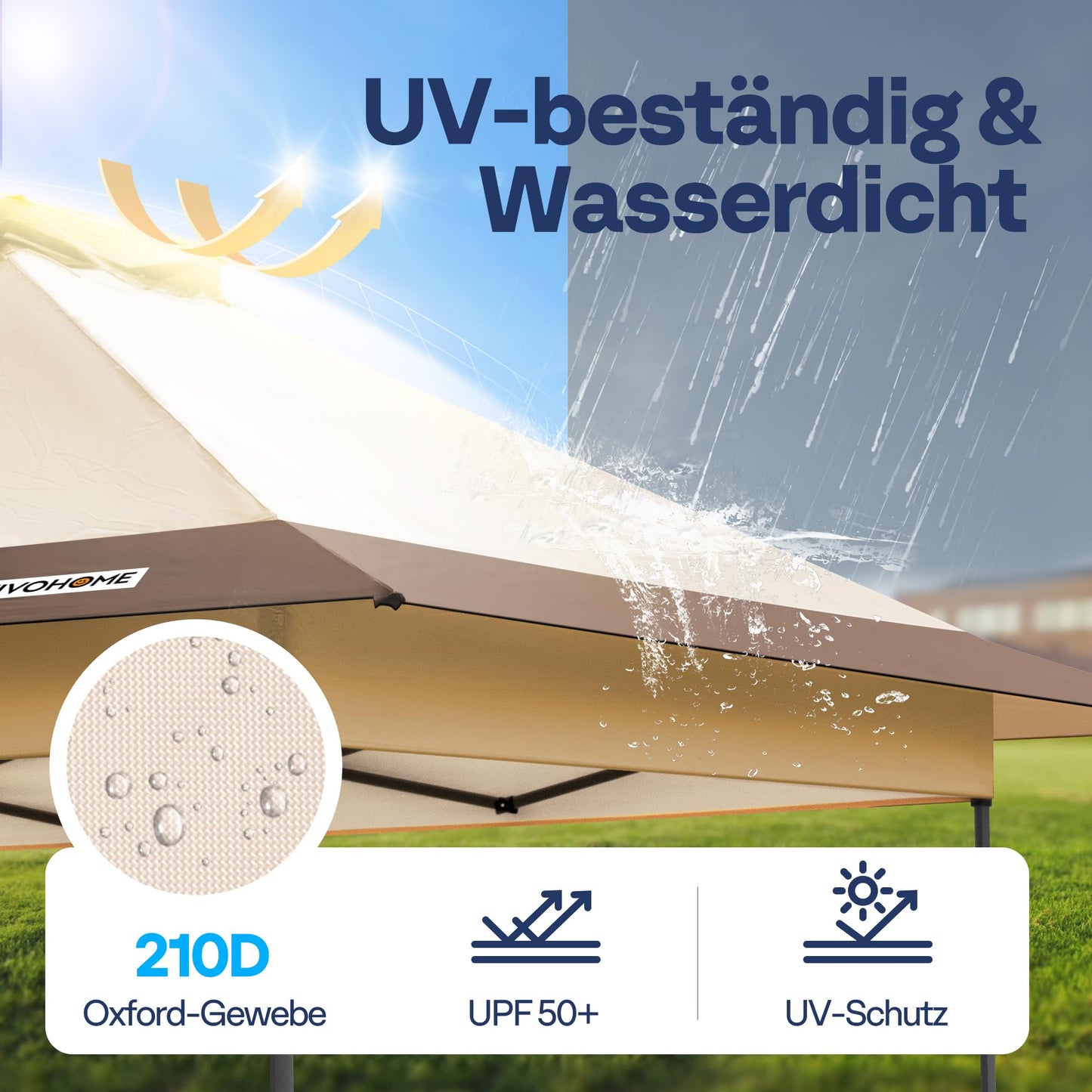 VIVOHOME 3 x 3 m Garden Gazebo with Double Roof, Height-Adjustable Pop Up Gazebo with Central Locking UV Protection 50+, Includes Carry Bag and 4 Sandbags for Garden, Outdoor, Camping