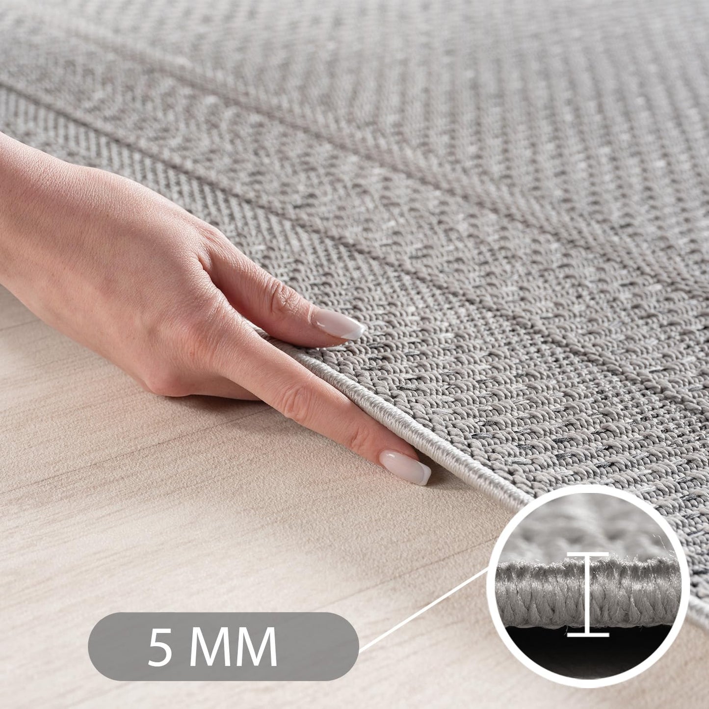 SIMPEX Outdoor Teppich Wetterfest Beige 140x200 cm, UV-beständig, ideal für Küche, Balkon, Terrasse, Garten Wohnzimmer Esszimmer, Skandinavisches Boho-Design, Pfelgeleicht