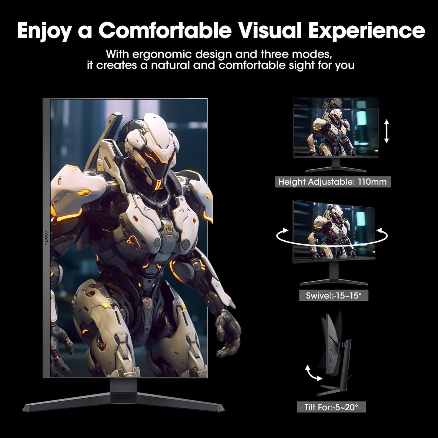 KOORUI Gaming Monitor 27 Zoll, Full HD Rahmenlos Bildschirm 165Hz Adaptive Sync (1ms, VA-Panel, Eye-Care, 1920 x 1080, 2xHDMI 2.0, & DisplayPort 1.4, VESA 75x75mm, DCI-P3 90%)
