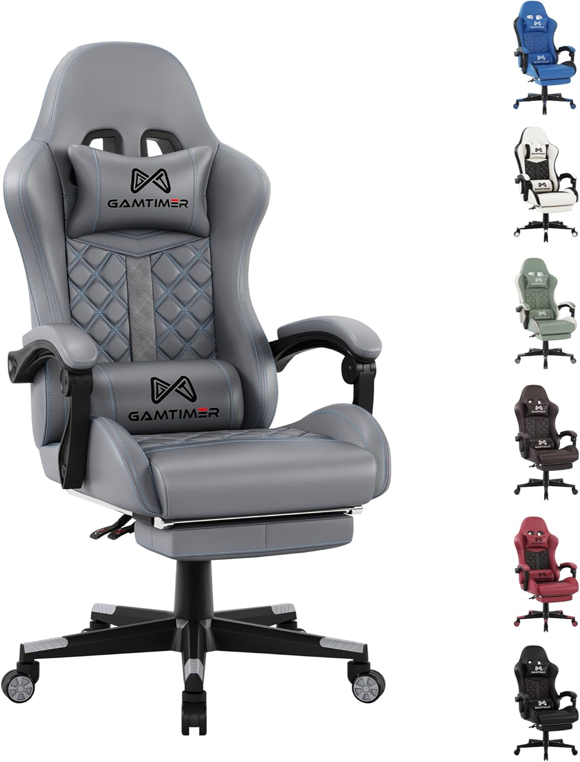 Gaming Chair, Ergonomic Office Chair, PC Chair, Gaming Chair, Lumbar Cushion and Footrest, PU Leather Gamer Chair, Adjustable Backrest from 90-155°, Height Adjustable 360° Swivel Chair (Pink)
