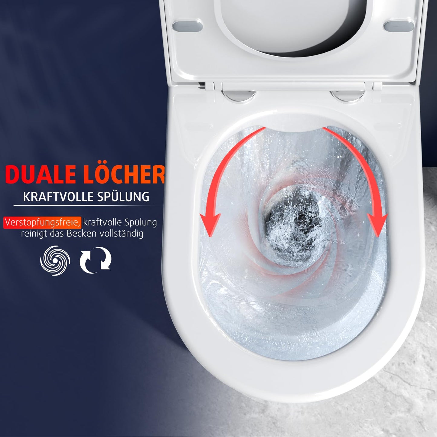 Rainsworth Spülrandlos Wand-WC Tiefspül Toilette - Hänge Toiletten mit effizienter Spültechnik, Kloschüssel inklusive WC-Sitz mit Absenkautomatik und Schnellspanner, Weiß, 48,5 cm lang
