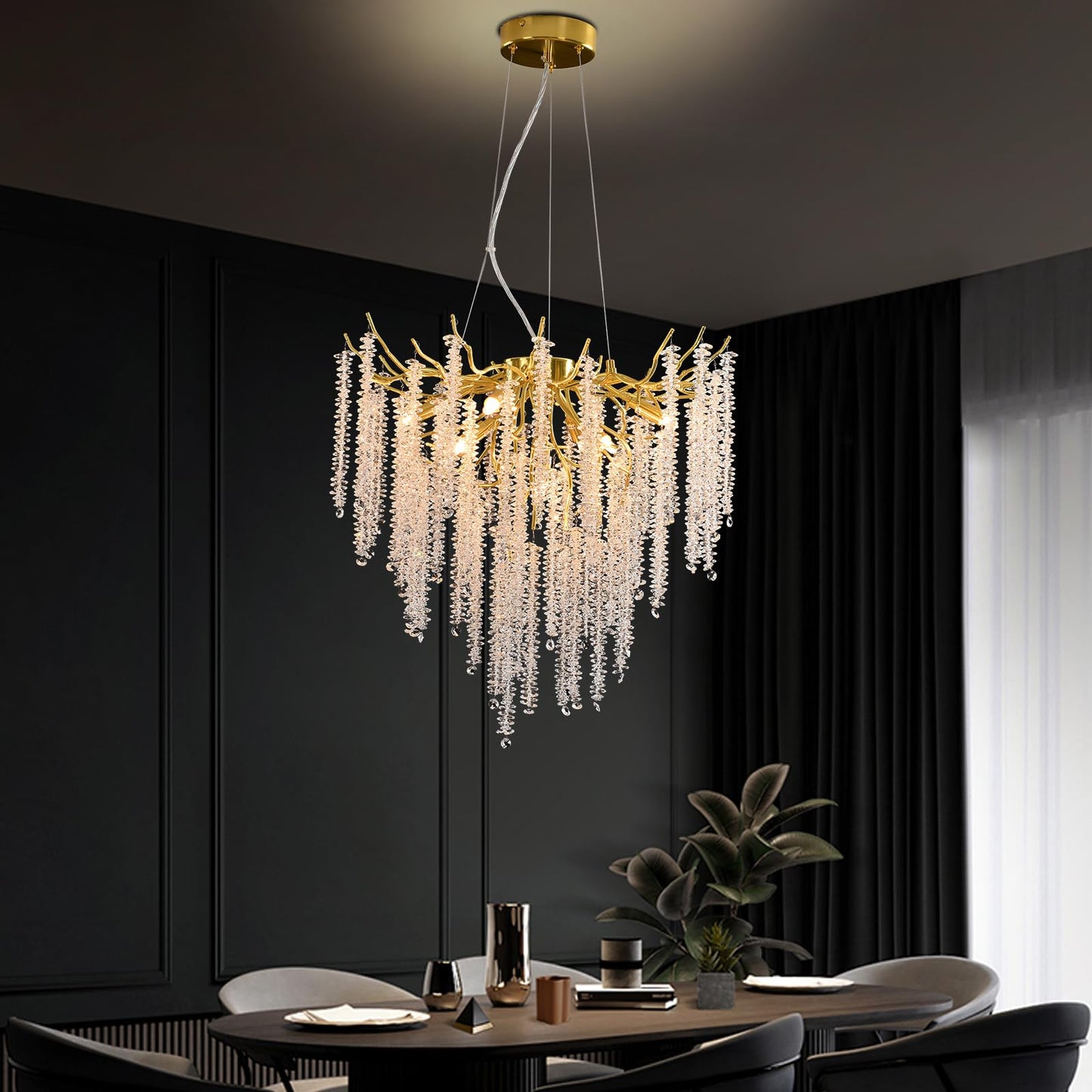 AHXIAOZN Modern Kronleuchter Kristall Leuchte,Luxus Kristall Pendelleuchte,Dimmbar Rund Kristall Hängeleuchte,für Esszimmer, Küche, Wohnzimmer, Schlafzimmer, Flur, Café,Bar(Gold,60cm)