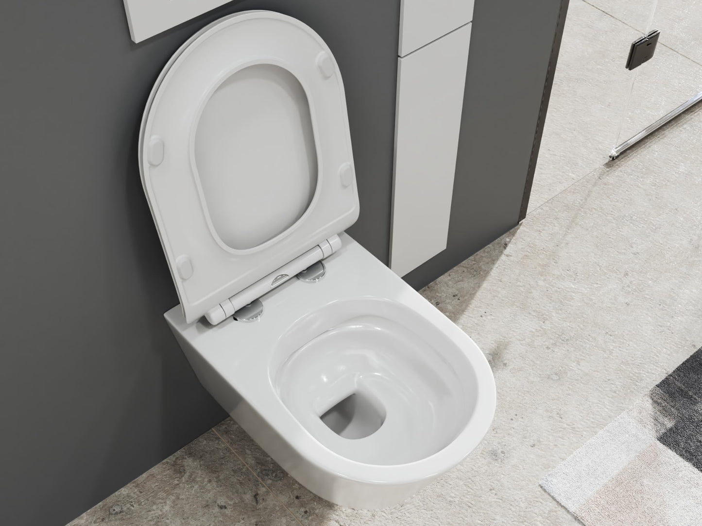 SSWW | Spülrandlose Toilette mit Softclose Toilettendeckel, Hänge-WC aus Keramik, Wand-WC, Tiefspüler | 54 cm lang