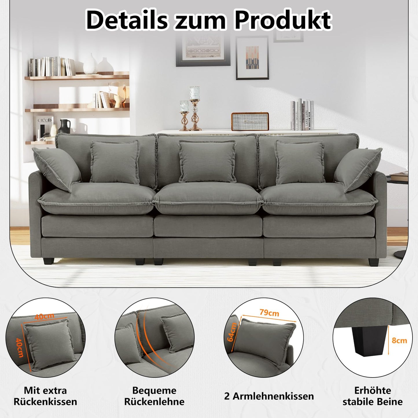 Urhanherry U-Shape Cloud Sofa, Modular Sectional Sofa, 6-Seater with 2 Ottomans, Modern Sofa with Decorative Cushions/Armrests, Breathable Chenille Fabric, U Sofa Couch for Living Room, Beige
